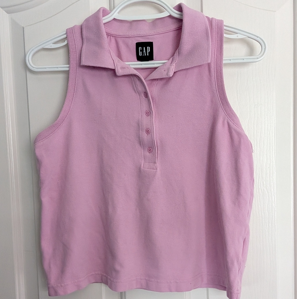 GAP Women's Light Pink Sleeveless Polo Top - Small